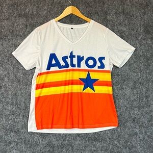 Astros Women’s V-Neck Shirt - White, Orange, Blue Size 2XL